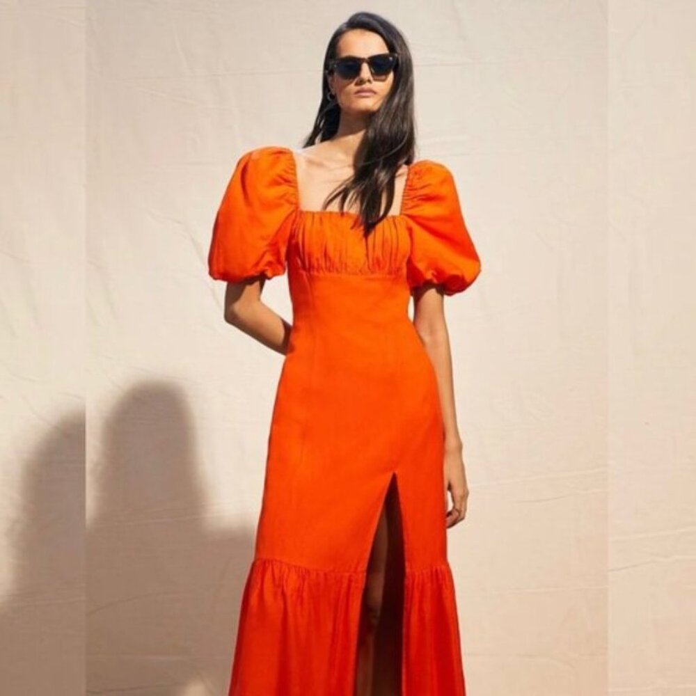 NWOT Banana Republic Bright Orange Midi Dress - Picture 3 of 14